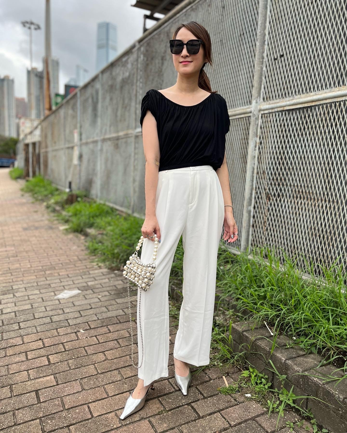 White / Black Pants