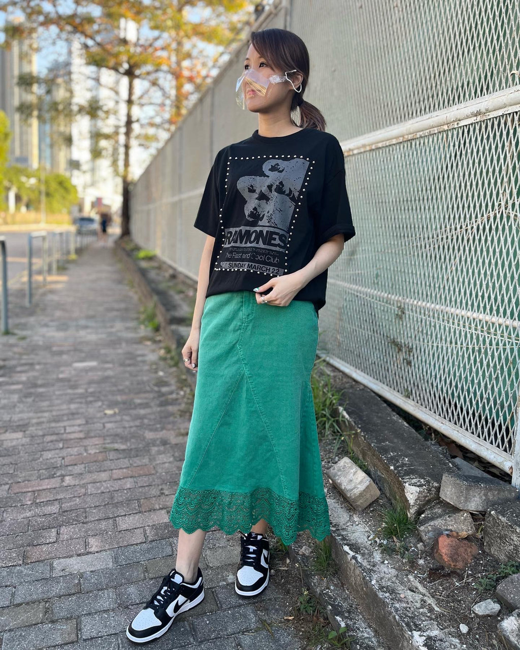 Green Skirt with Lace bottom