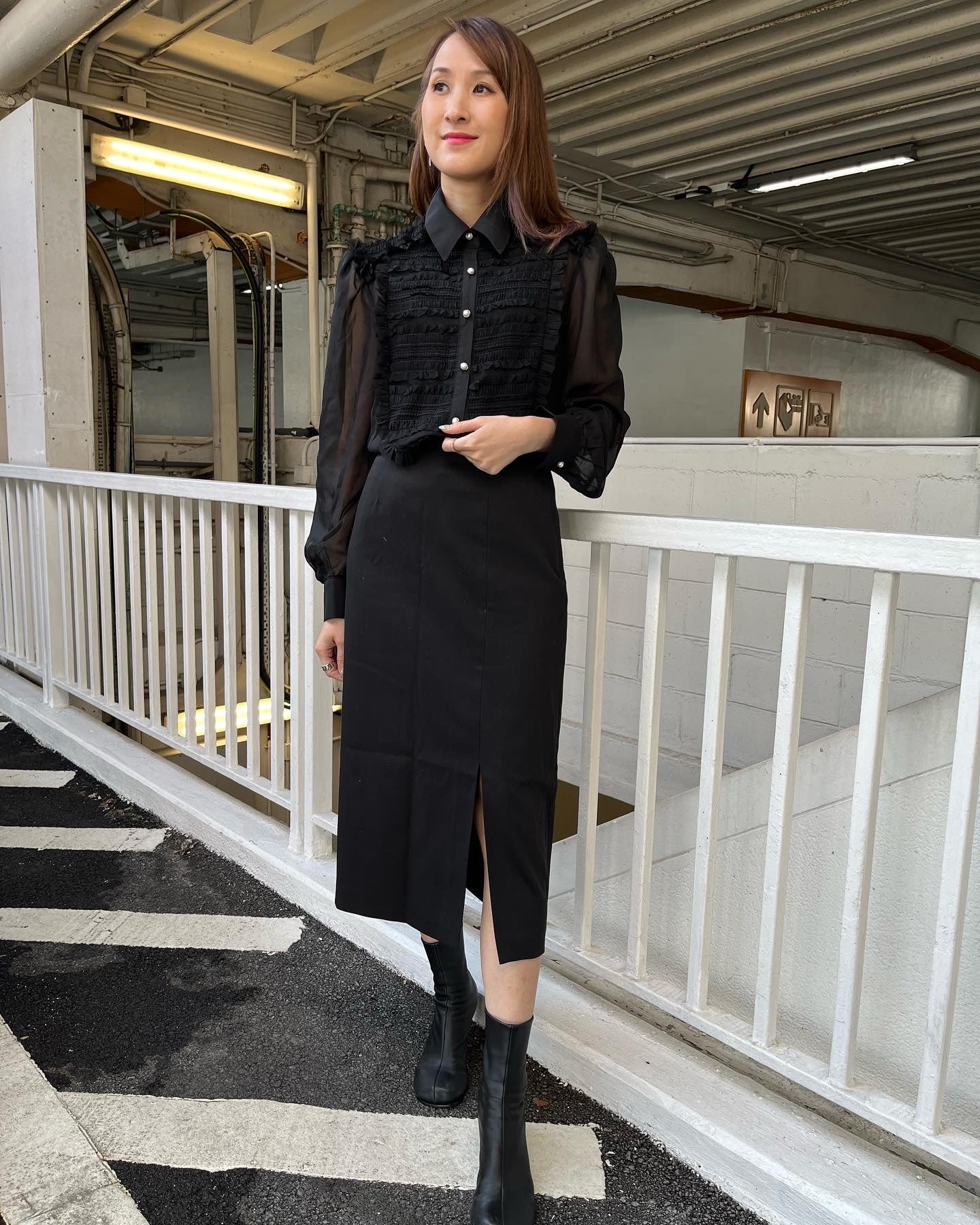 Ruffle Layer Black Shirt