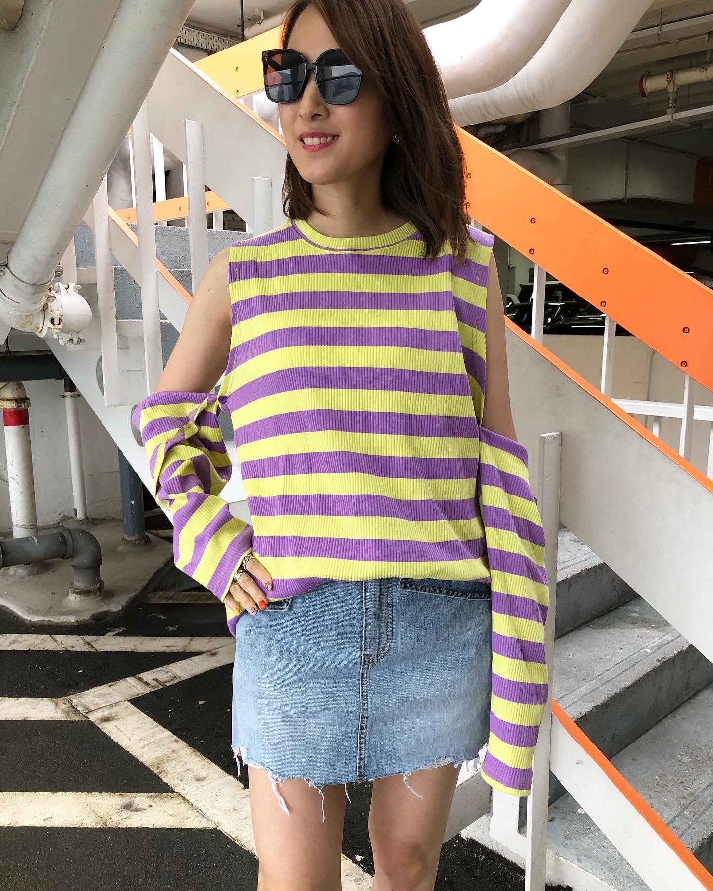 Purple and Yellow Stripe 4 ways Top