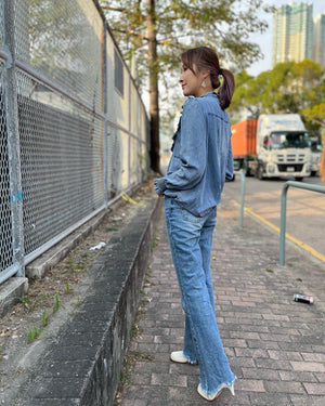 Denim Shirt with Ruffle