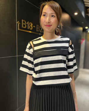 Black White Horizontal Stripe Top