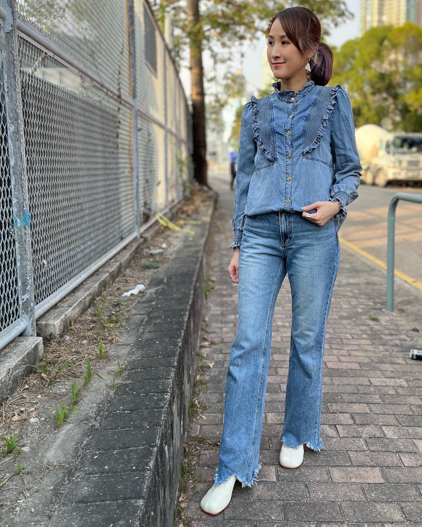 Denim Shirt with Ruffle