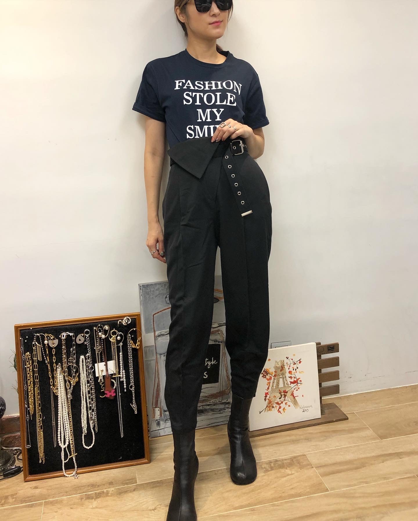 Slim Cut Pants with Belt