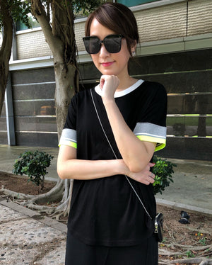 Simple Black with Colouful Sleeve Top