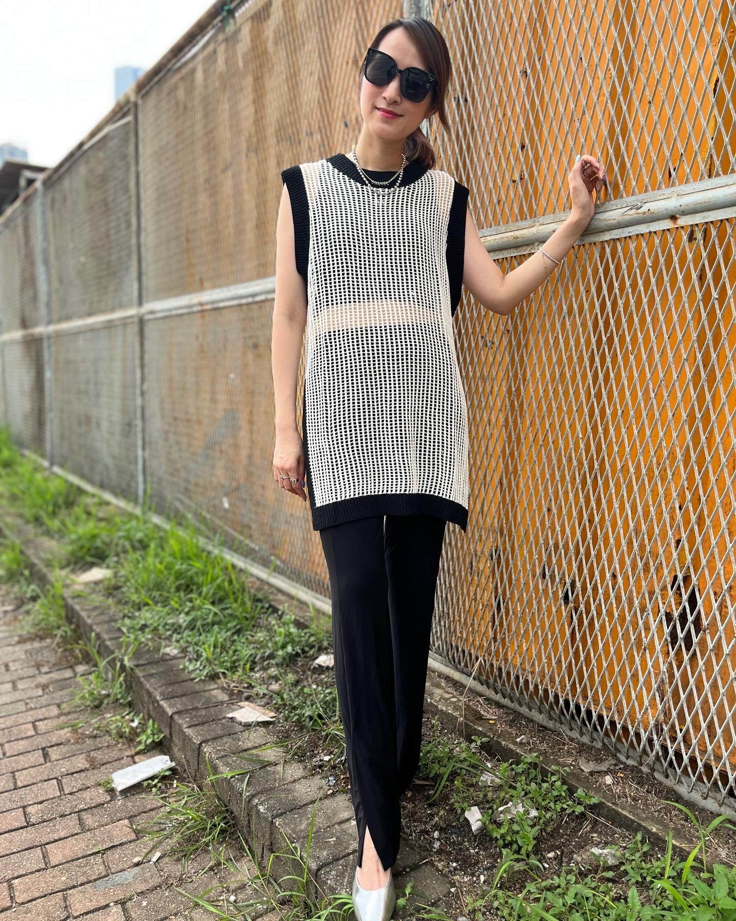 White Black Mesh Top