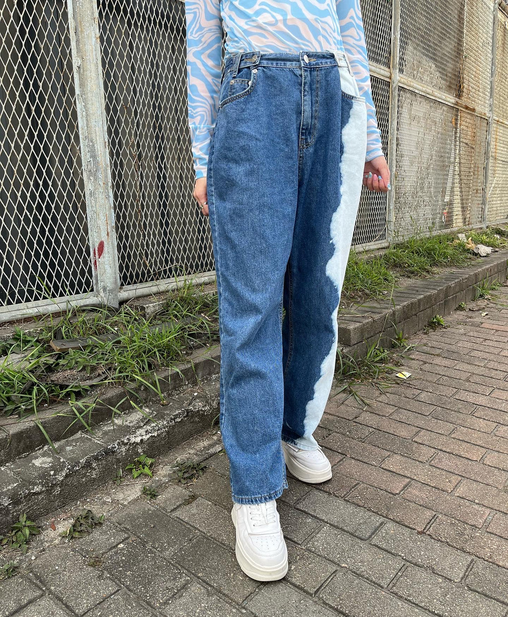 Dye Washed Two Tone Jeans