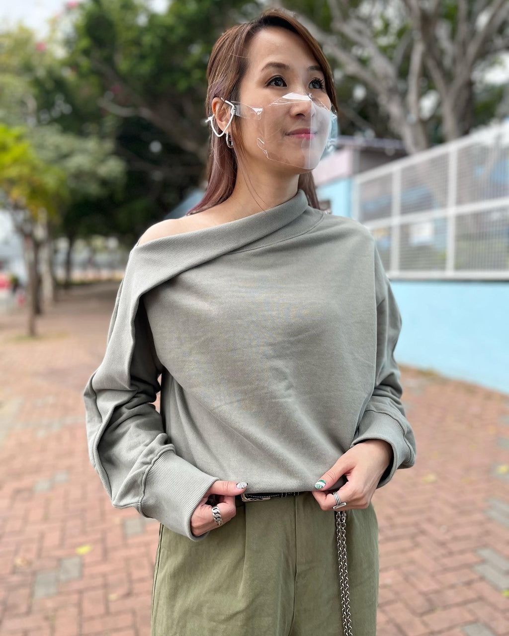 Army Green Off Shoulder Top