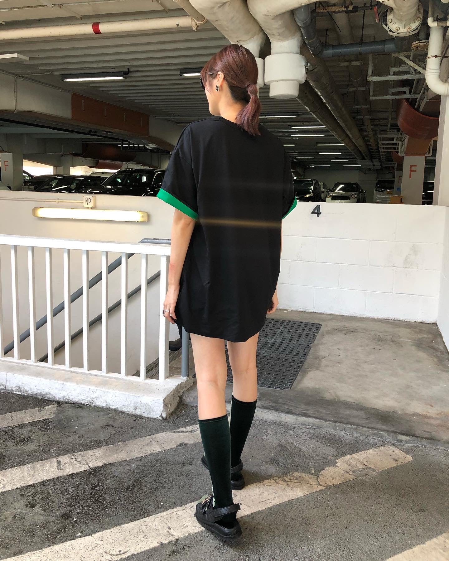 Black Top with Green Sleeve