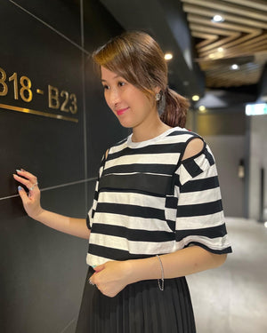 Black White Horizontal Stripe Top