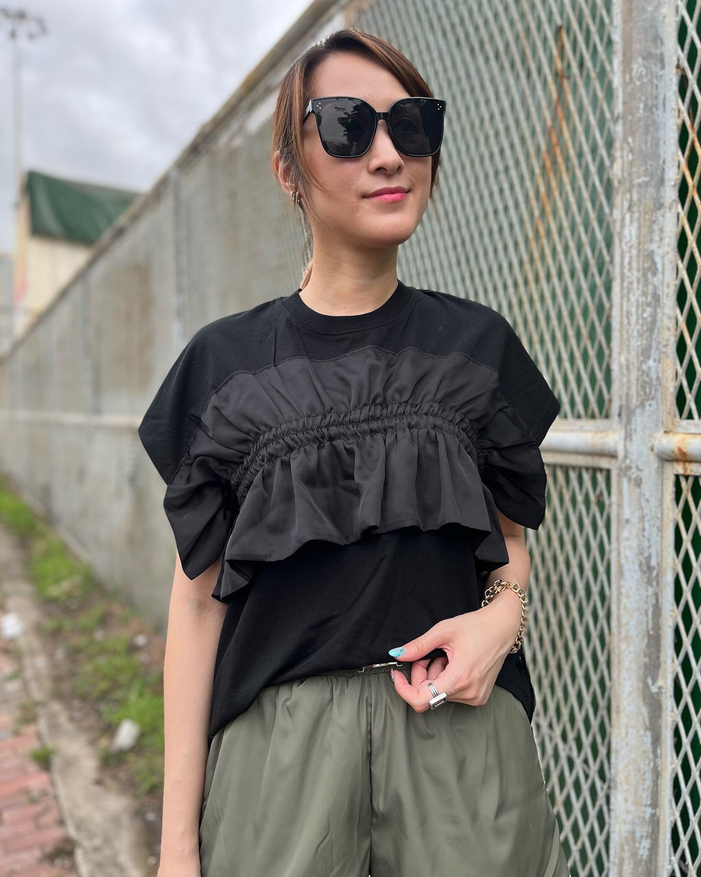 Black Ruffle Top