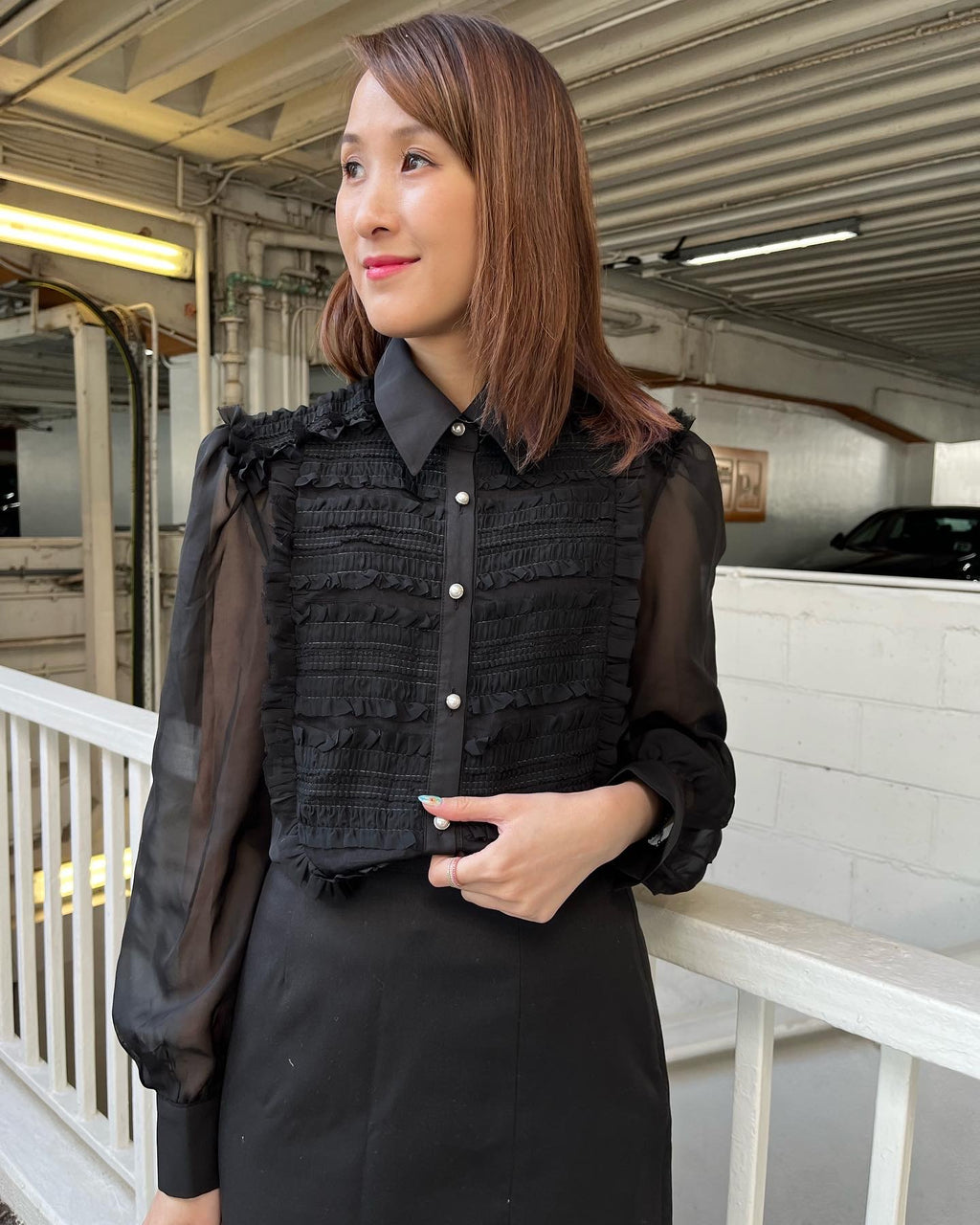 Ruffle Layer Black Shirt