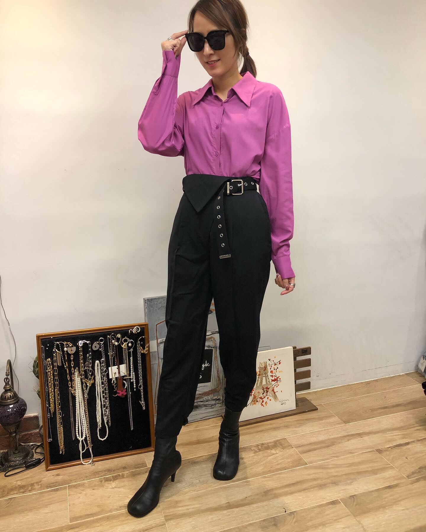 Slim Cut Pants with Belt