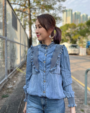 Denim Shirt with Ruffle