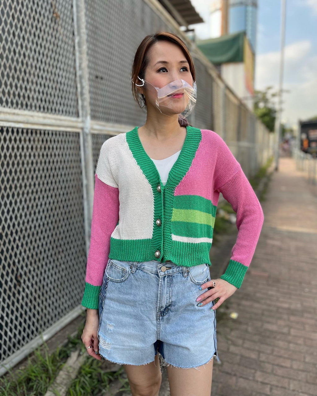 Italy 🇮🇹 Green White Pink Cardigan