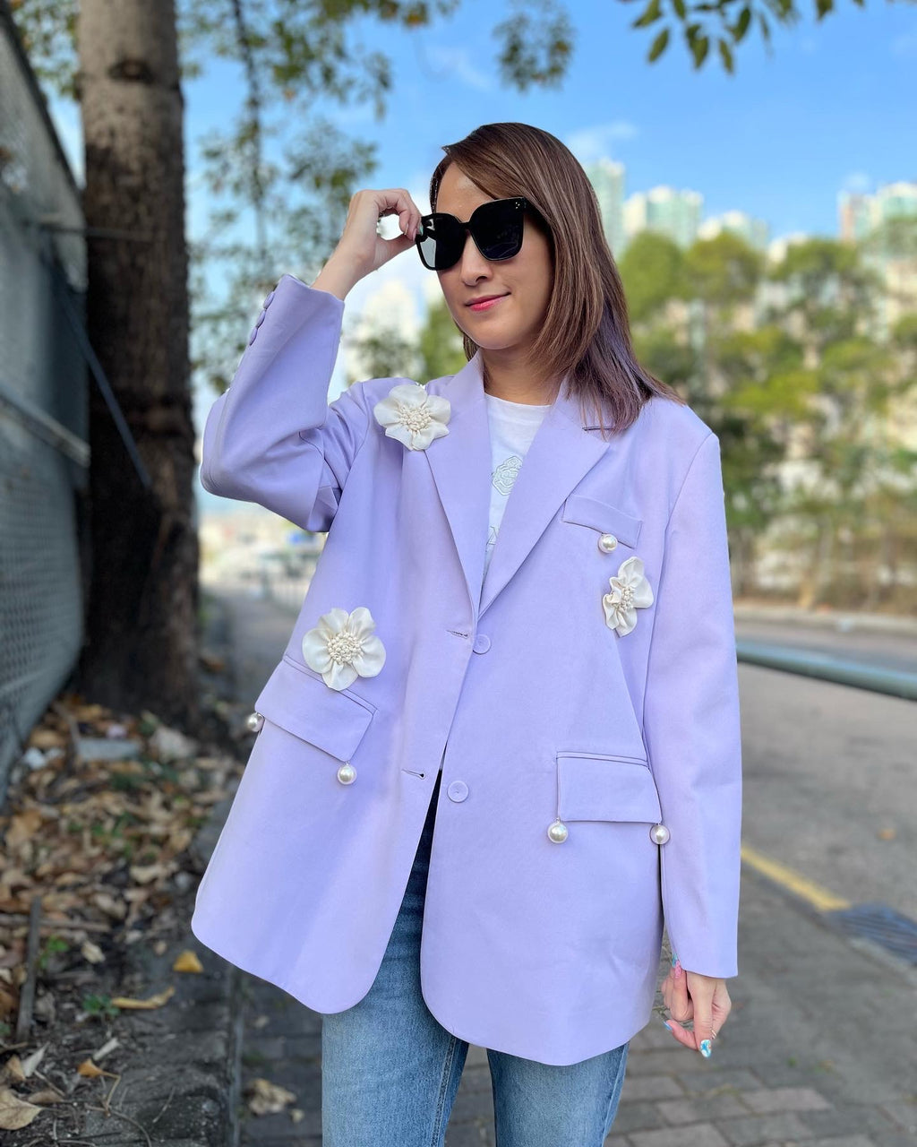 Purple Jacket with Flowers Badge