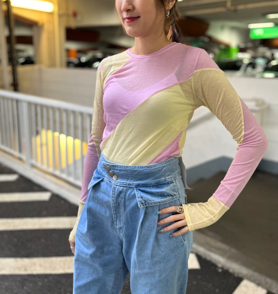 Two Tone Top  Pink/Yellow