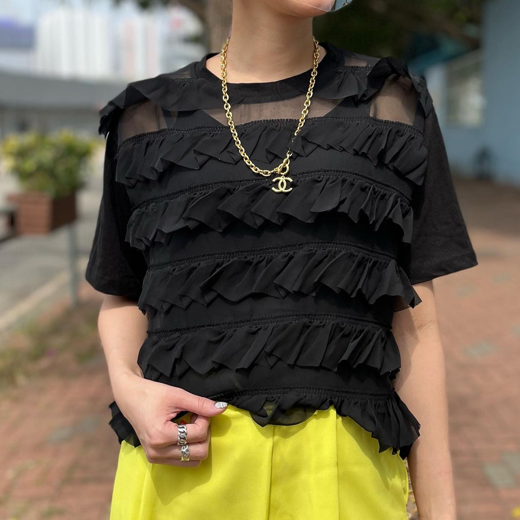 Black Ruffle Layer Top