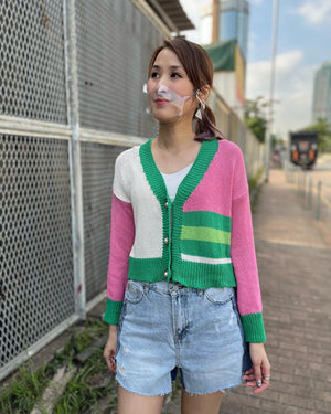 Italy 🇮🇹 Green White Pink Cardigan