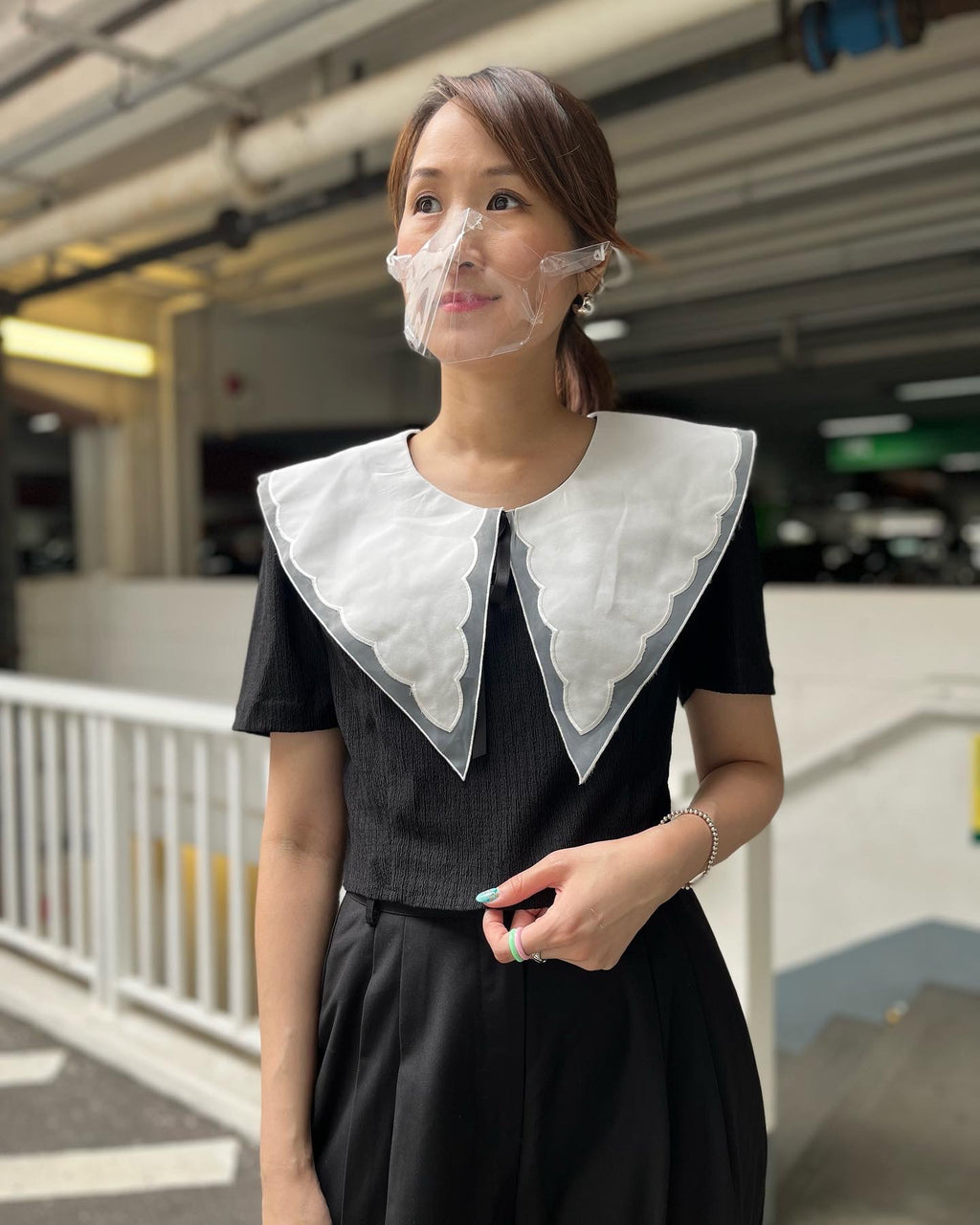 Lace Collar Black Top