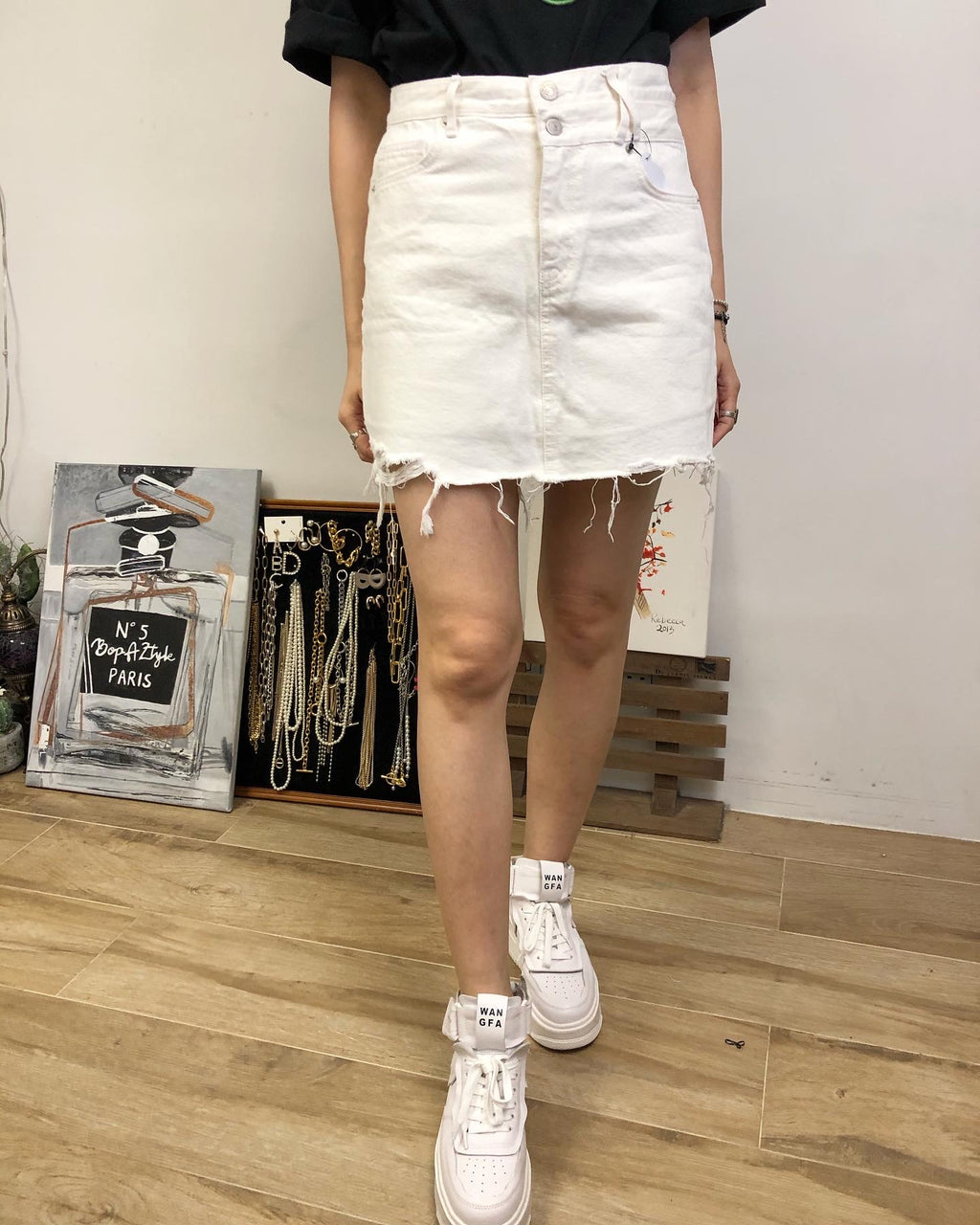 White Denim Skirt Pants