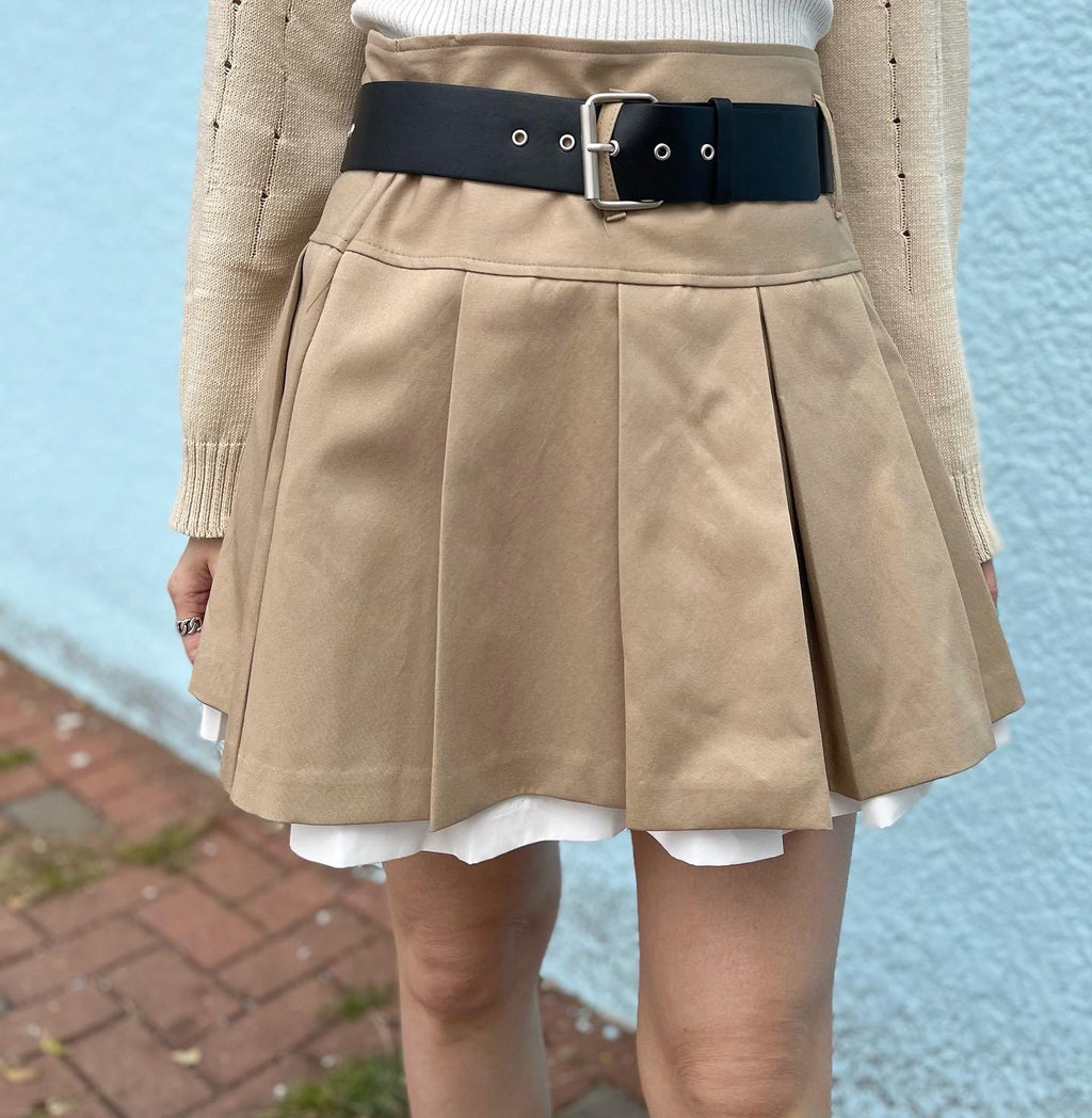 Khaki Layers With Belt Skirts