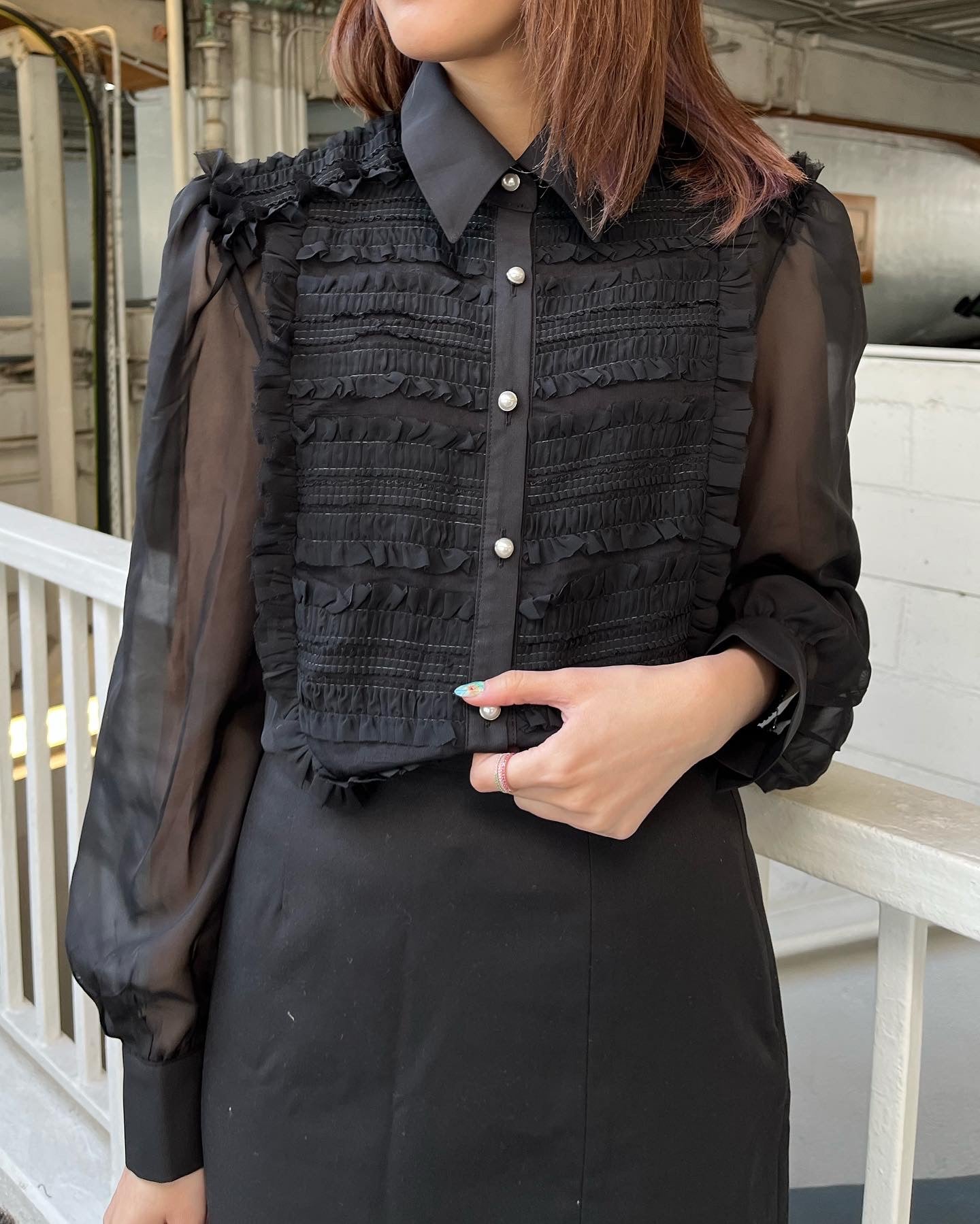 Ruffle Layer Black Shirt