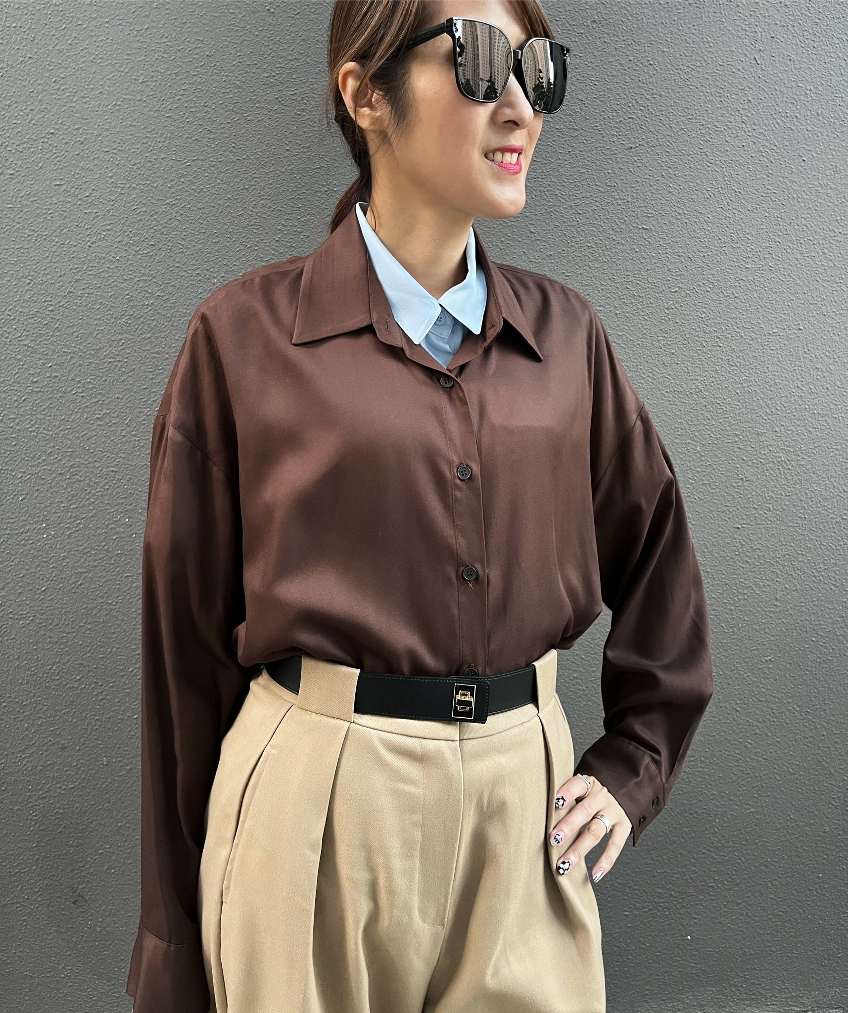 Beige Pants With Belt Set